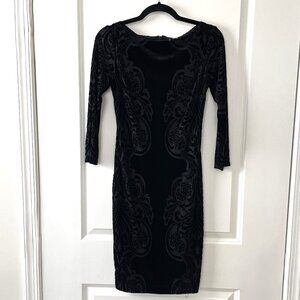 Cache Black Velvet Fully Lined Sheath Dress 3/4 Sleeves Size 4